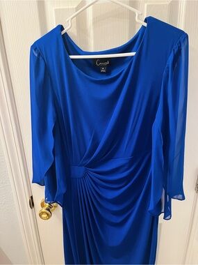 Connected Apparel Cobalt Blue Draped Long-Sleeve Evening Dress